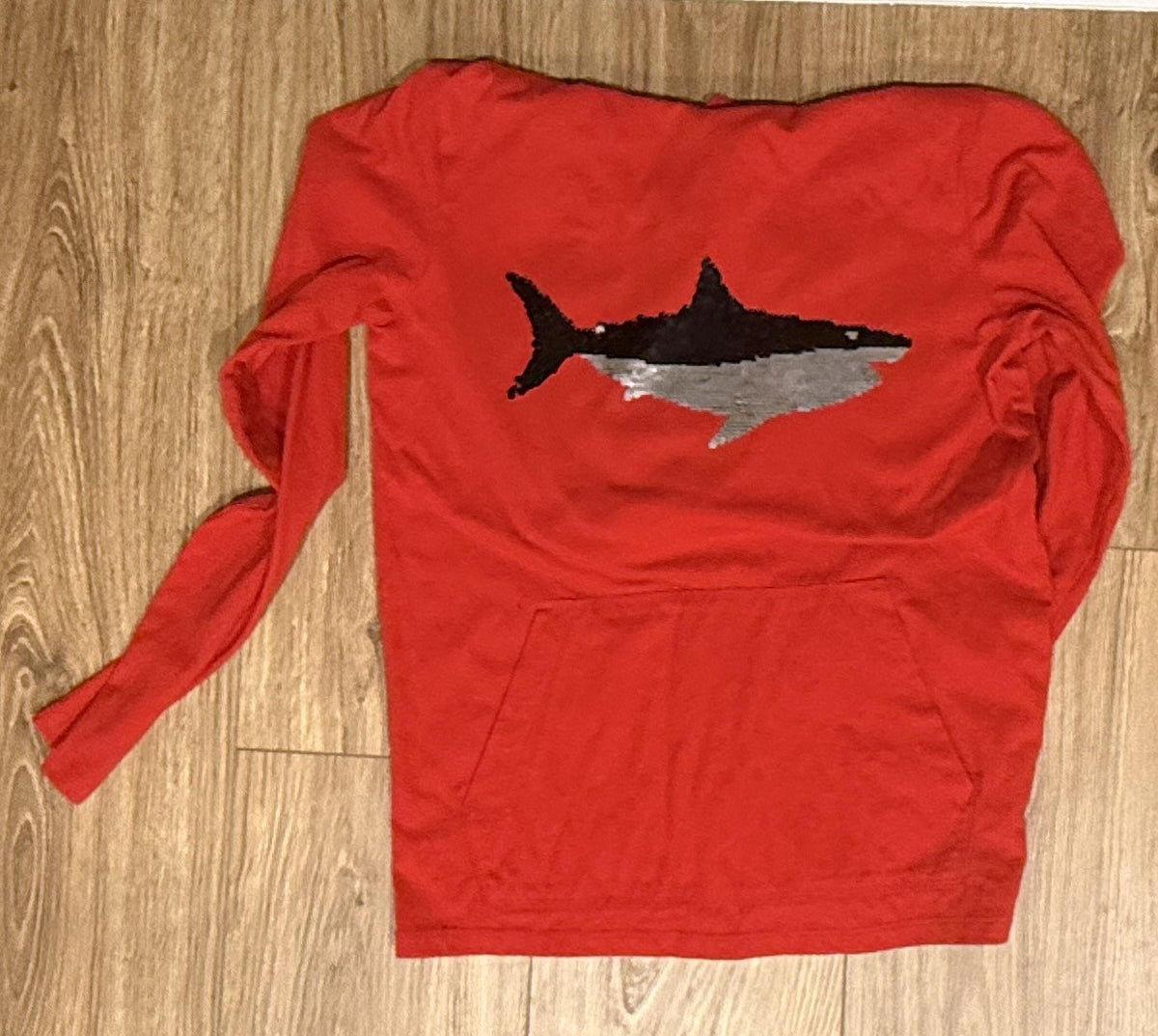 Seller #100 Boys Size L 12/14 Shark Sequin Flip Hooded Shirt