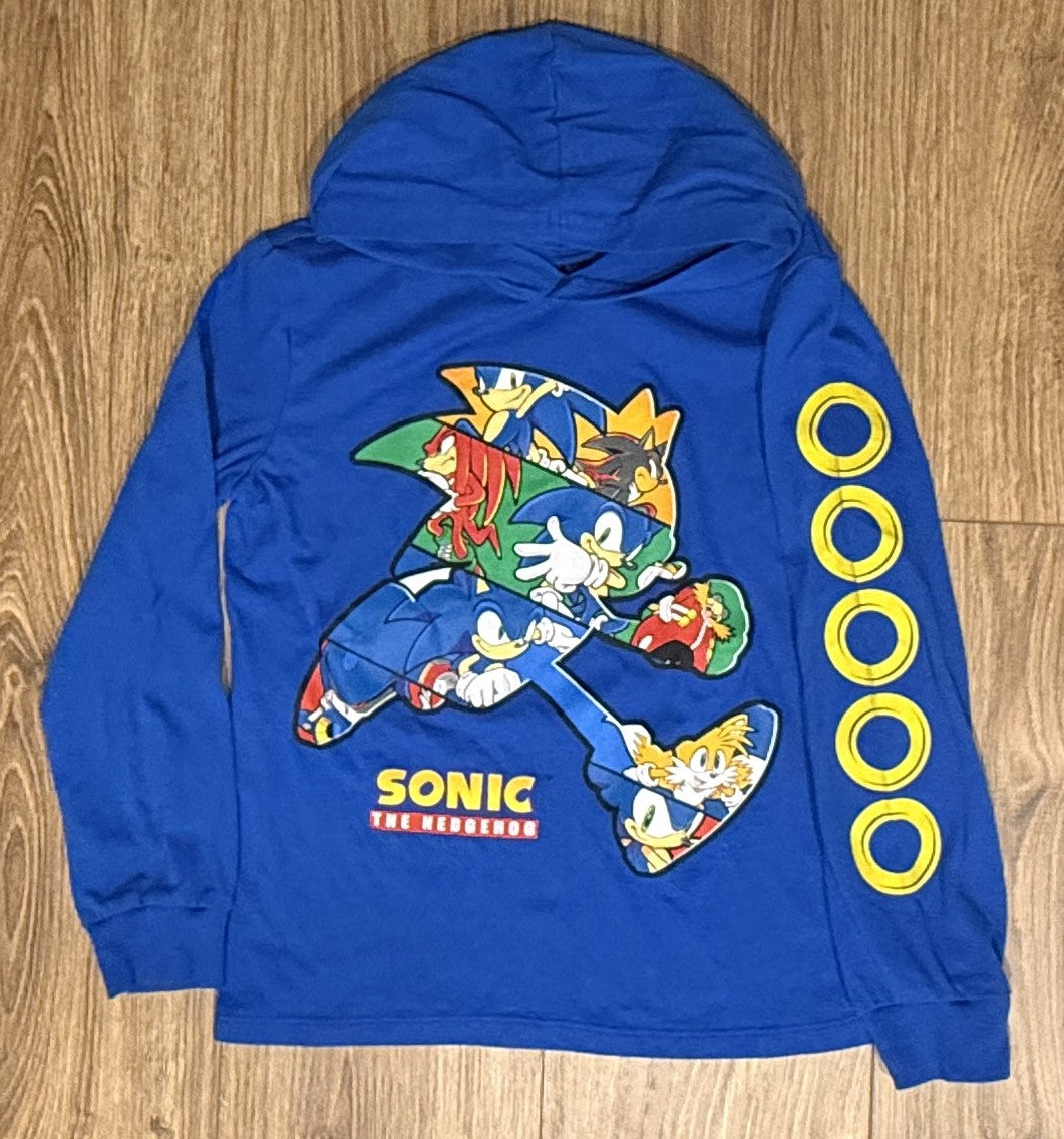 Seller #100 Boys Size 10/12 Sonic The Hedgehog Rings Long Sleeve Hooded Shirt