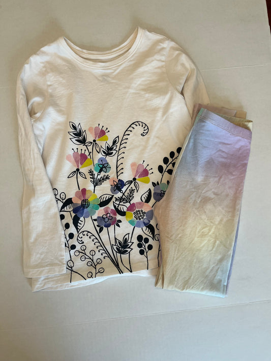 Tea Collection long sleeve flower shirt and dip dye leggings. Both girl size 10. PPU Mariemont