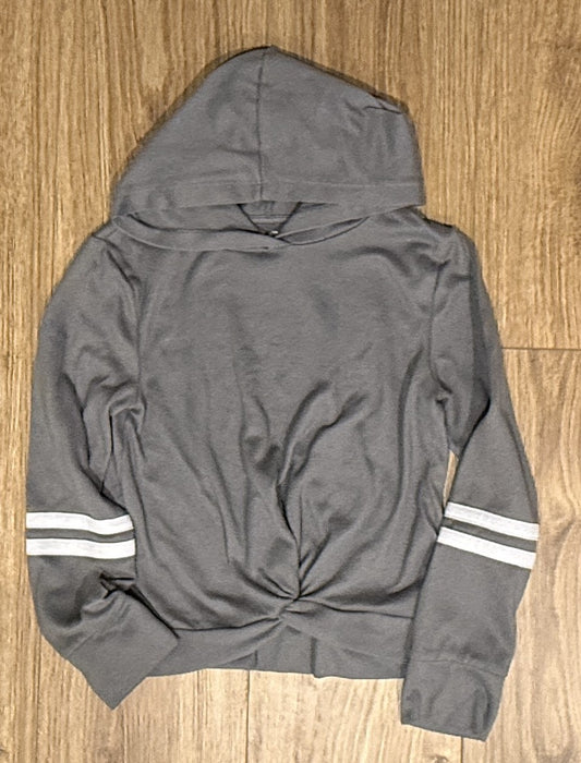 Seller #100 Girls Size 7 So Brand Gray Soft Hooded Tie Front Long Sleeve Shirt