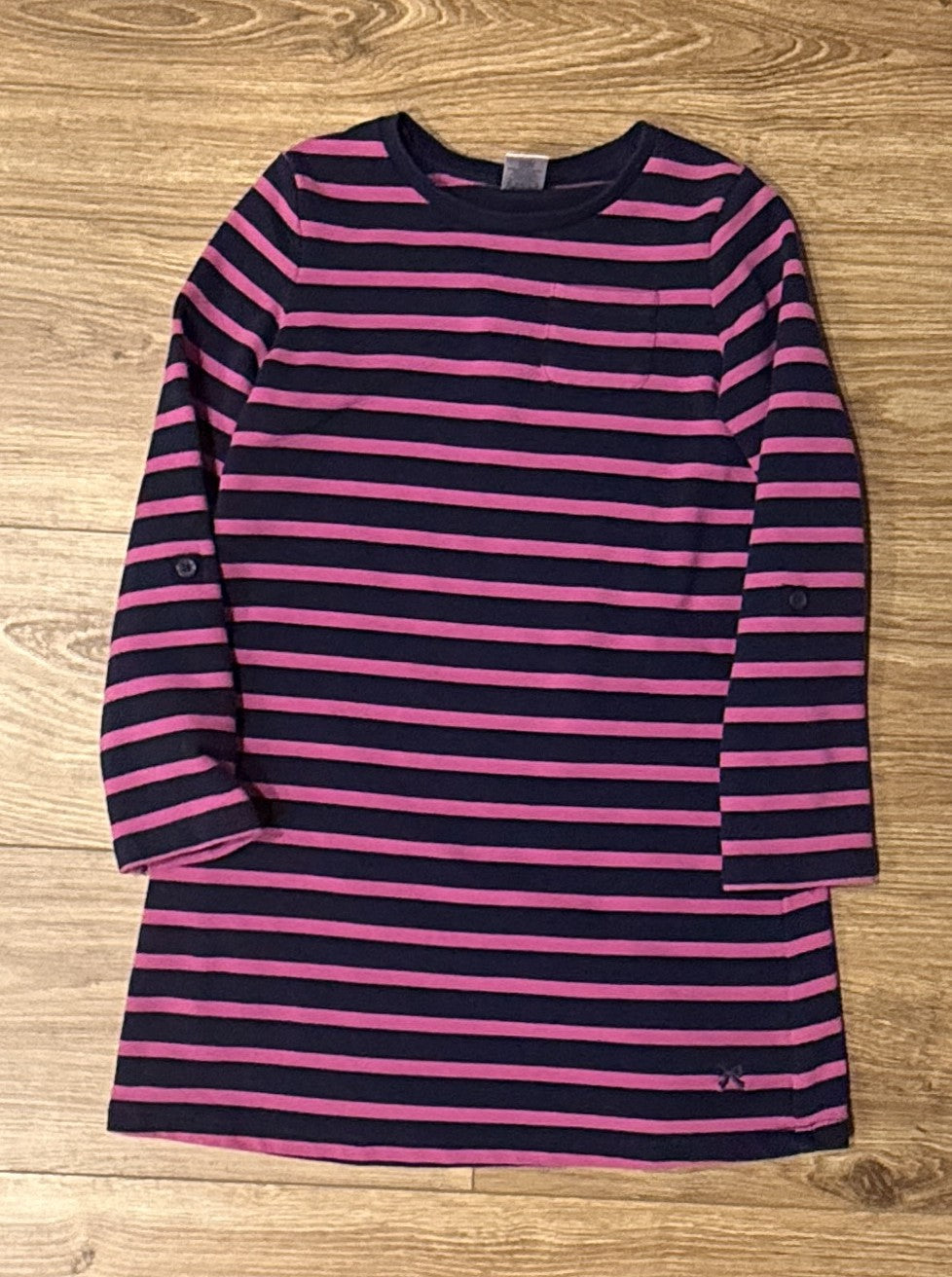 Seller #100 Girls Size 7 Gymboree Pink and Navy Striped Sweatshirt Dress