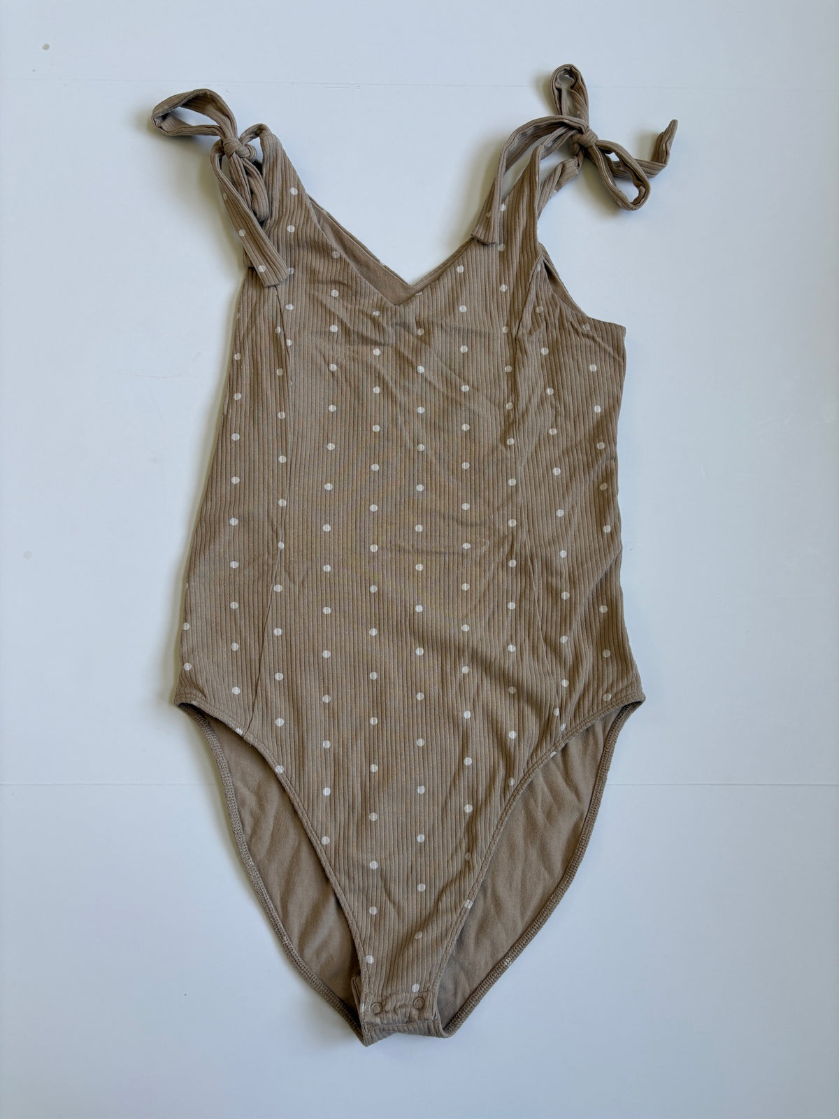 Seller #105 - Women's Large Tan Polka Dot Old Navy Tie Bodysuit GUC