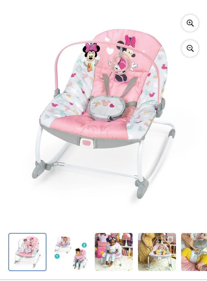 #84 Minnie Mouse Disney baby 2-in-1 Slip Resistant Vibrating Infant & Toddler Baby Rocker Chair by Bright Stars. NIB (reduced)