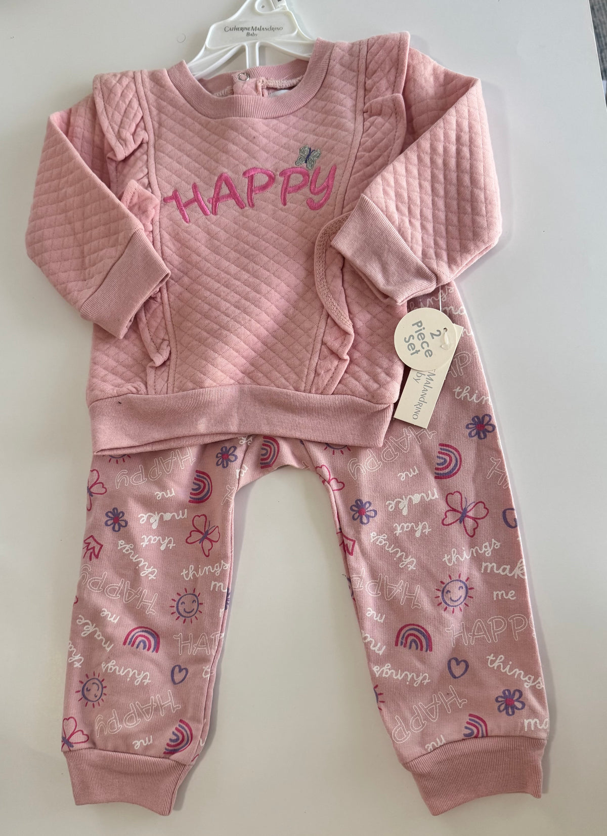 Seller #29 NWT 12 Months Girls Happy Pink Sweatshirt and Pant Outfit