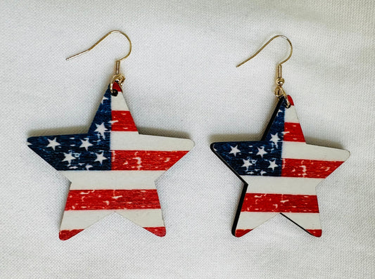 #77 Brand New Wooden, Dangle Star Earrings (Pair #2)