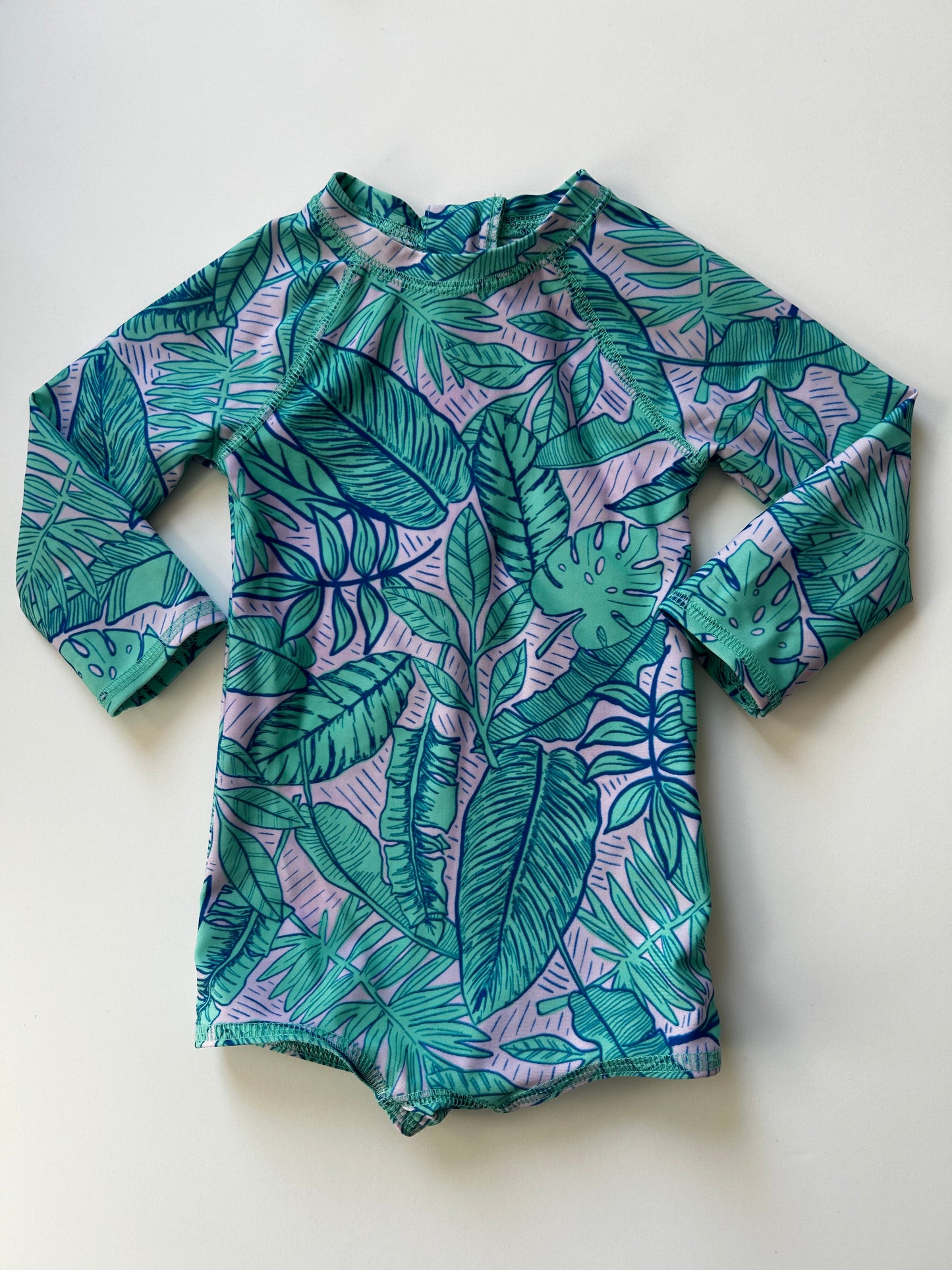 12M Girls Cat & Jack Leaf Print Rashguard Swimsuit