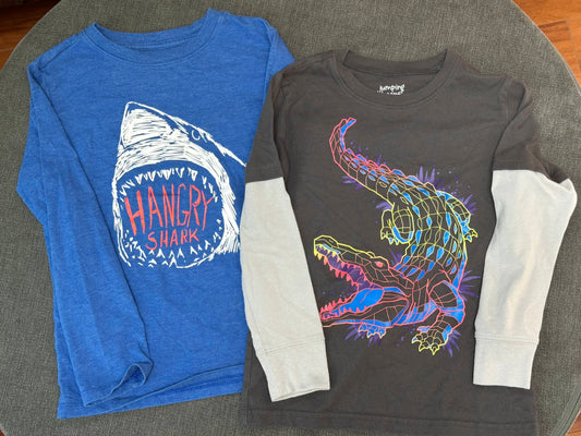 #186 Cat & Jack size S (6/7) & Jumping Beans size 6 Animal Shirts - EUC