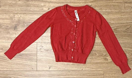 Seller #100 Girls Size 6/6X (runs small) Cherokee Red Button-Down Sweater with Sequin trim