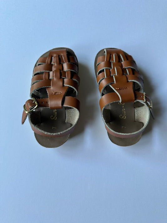 #146 Sun-San Brown Leather Sandals Girls 7
