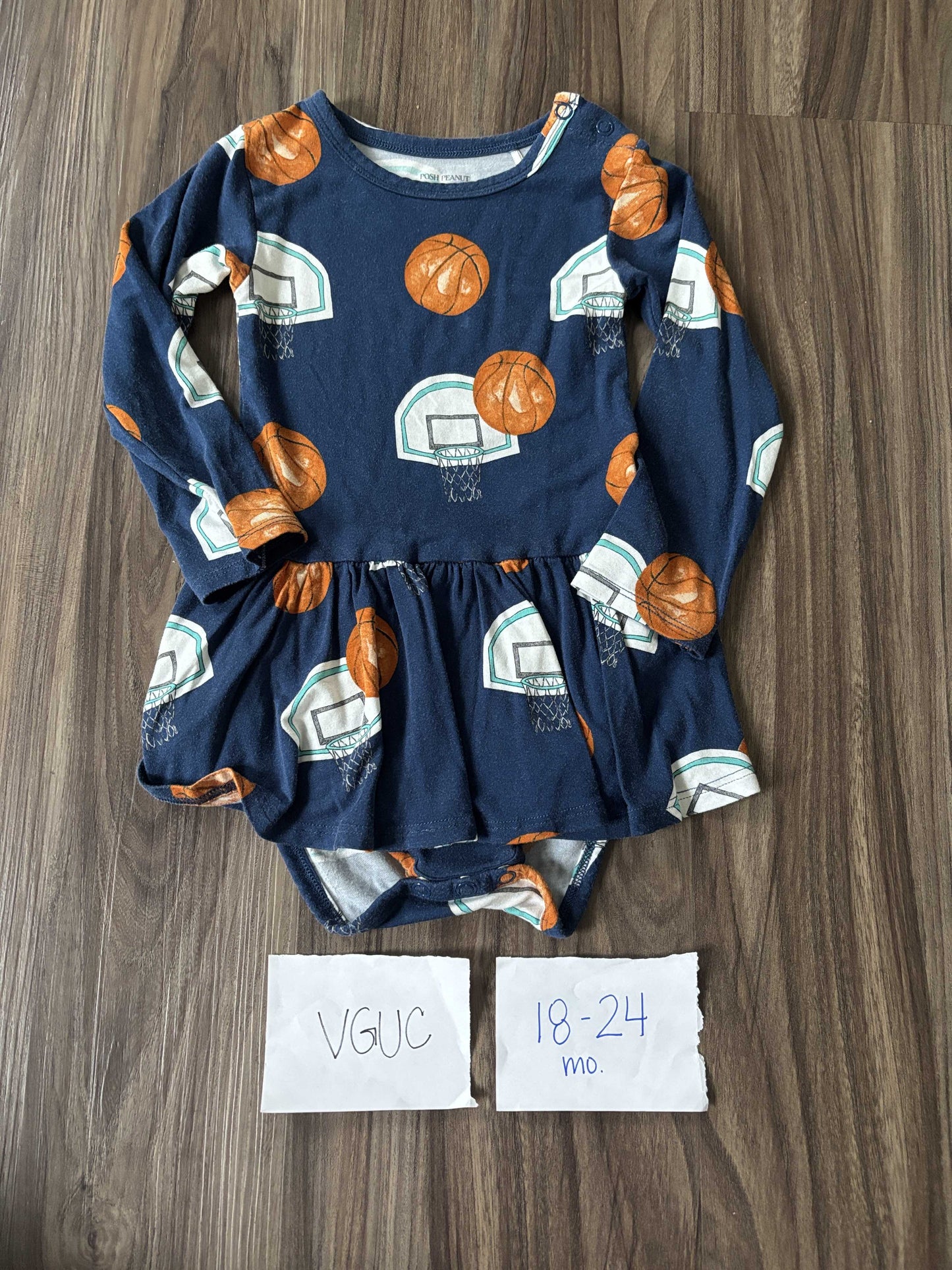#138 - 18-24 Mo - Posh Peanut (Bamboo ) Basketball LS Bodysuit Twirl VGUC
