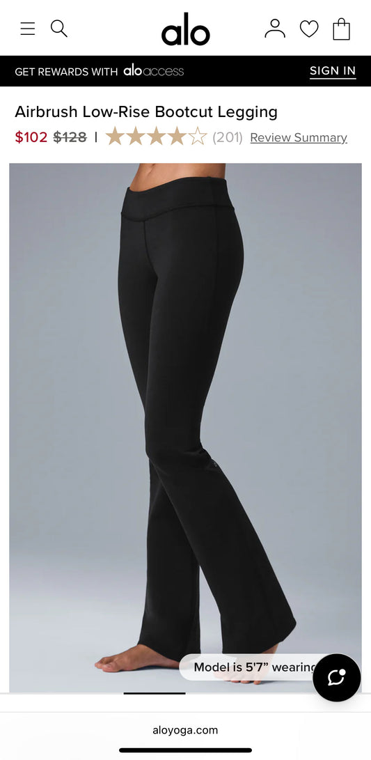 #146 - REDUCED Women's XS Alo Black Low Rise Bootcut Legging | EUC