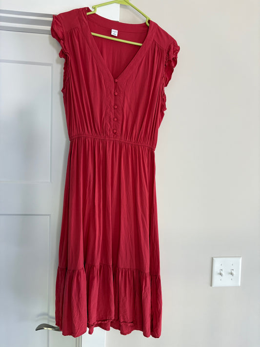 Seller #105 - Women's Medium Red Old Navy Ruffle Midi Dress VGUC