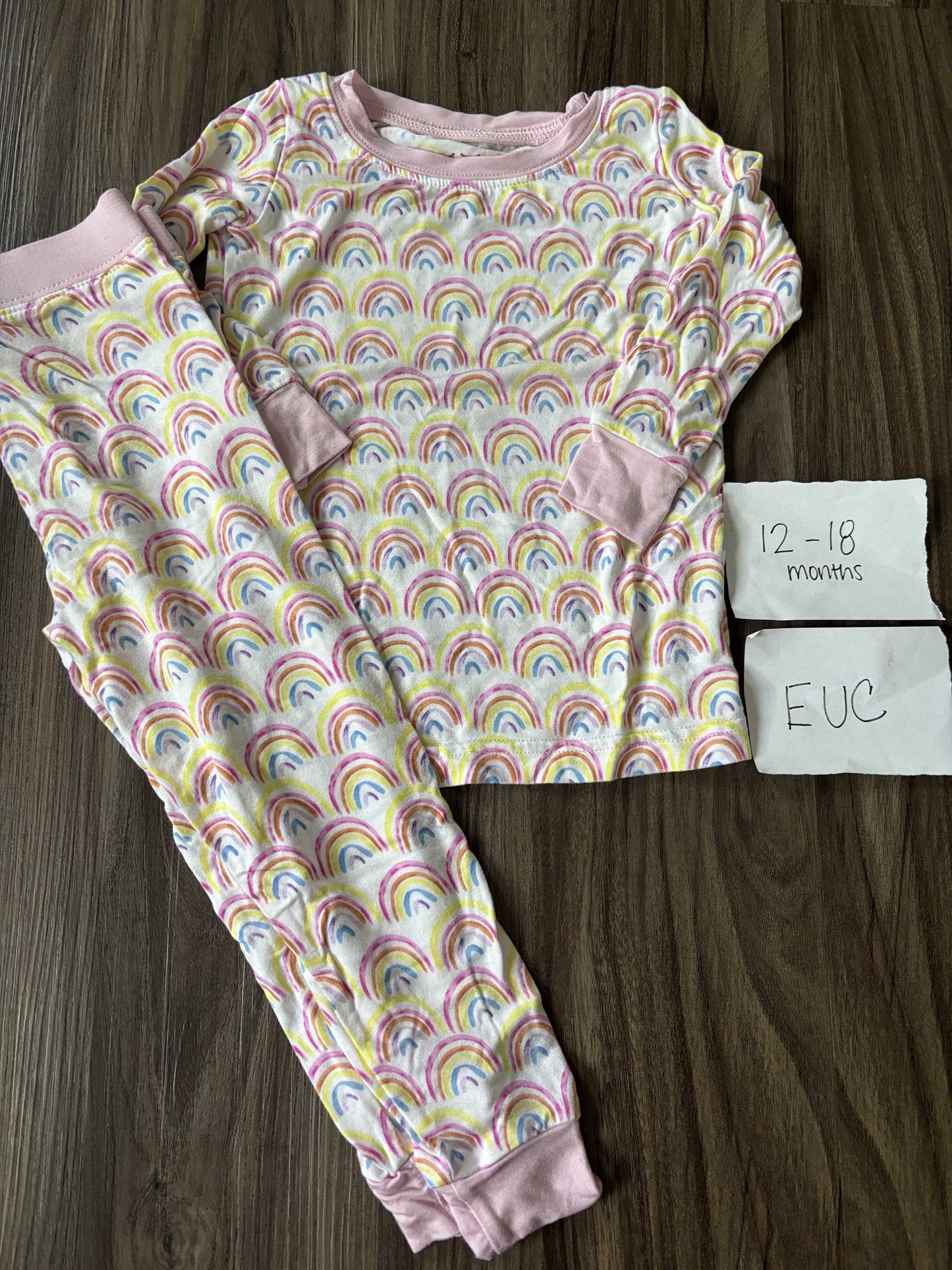 #138 - 12-18 Mo EUC Little Sleepies Pastel Rainbow PJs