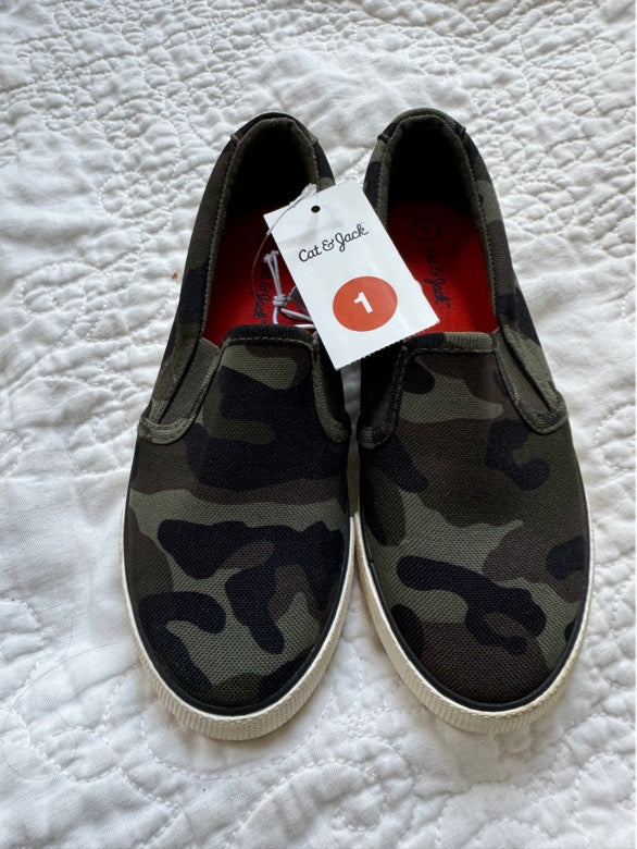 #35 Boys Cat & Jack Camo slip-on shoes, size 1