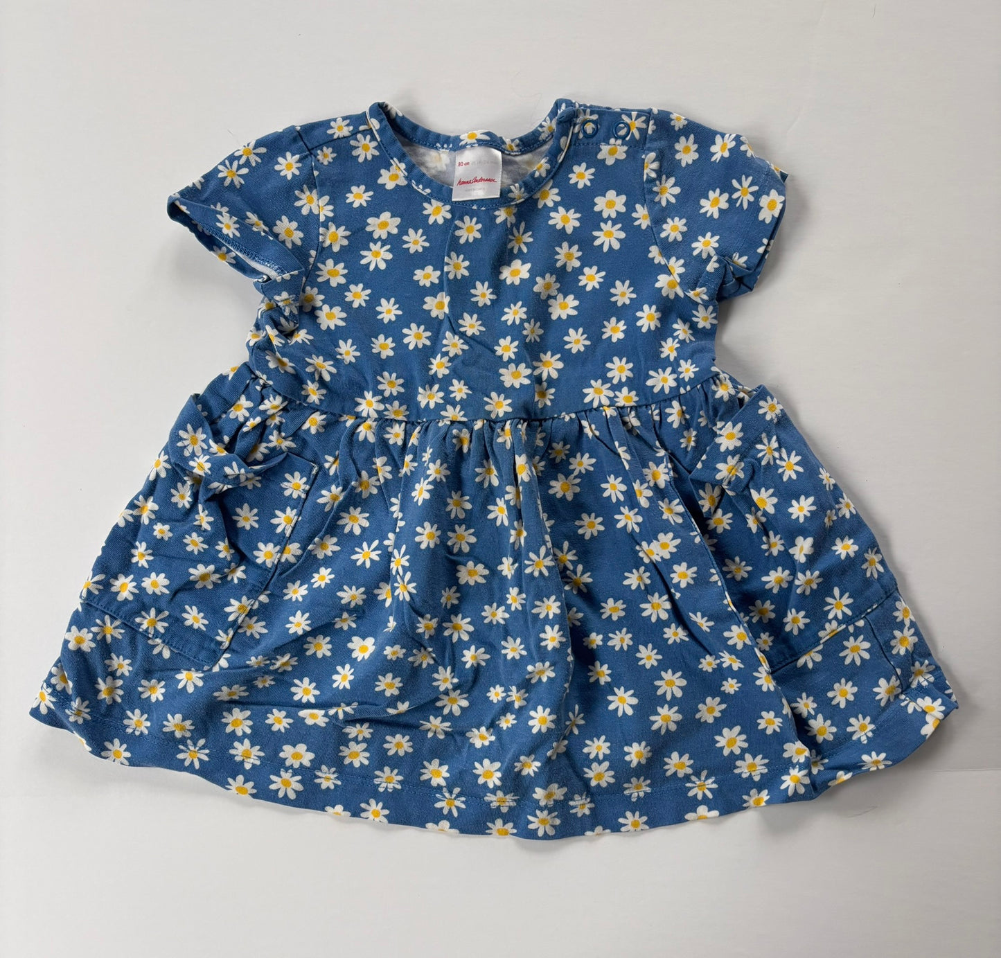 #84 Hanna Andersson Floral Daisy Pocket Twirl Dress Girls Size 18-24 month