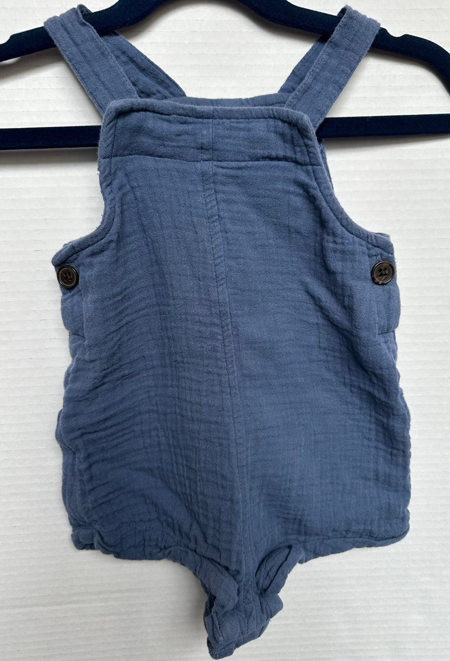 #146 Old Navy Blue Linen Overall Romper Boys 6-12M