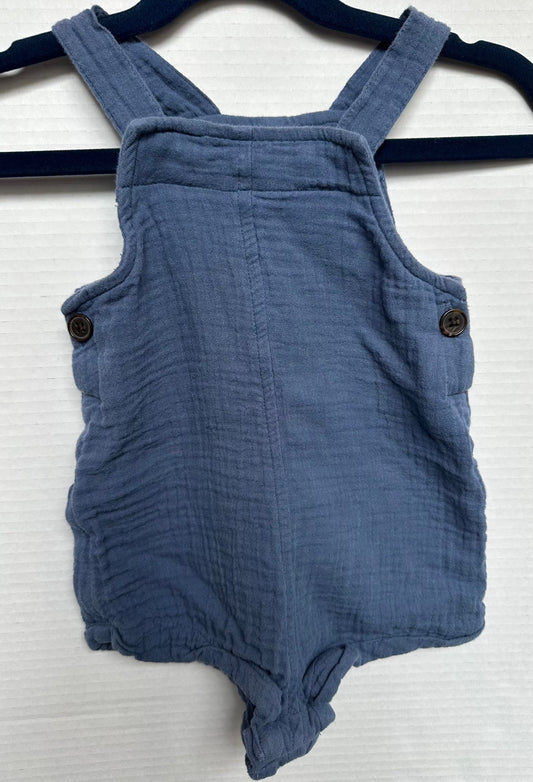 #146 Old Navy Blue Linen Overall Romper Boys 6-12M