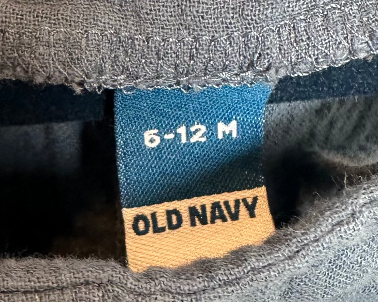 #146 Old Navy Blue Linen Overall Romper Boys 6-12M
