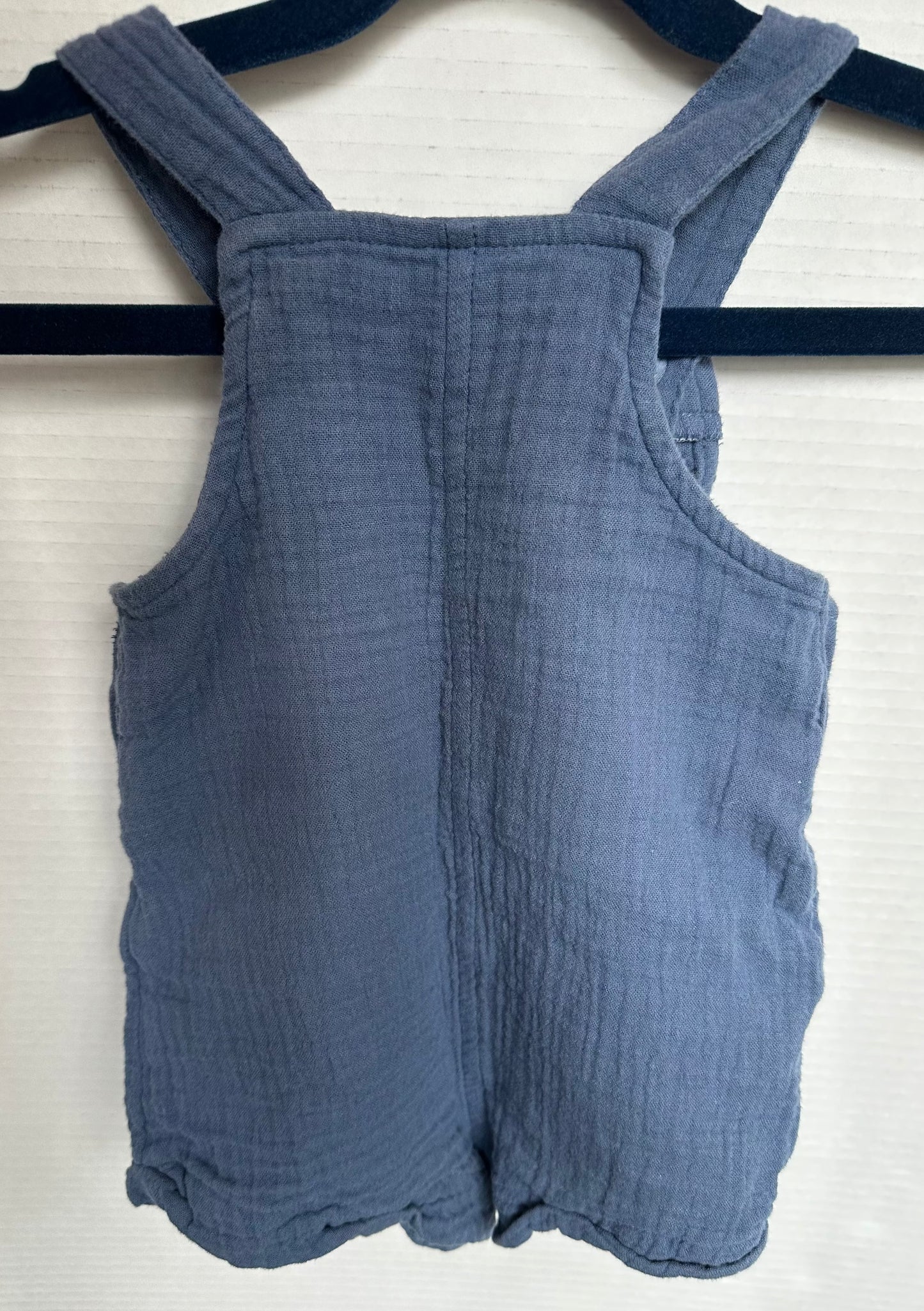 #146 Old Navy Blue Linen Overall Romper Boys 6-12M