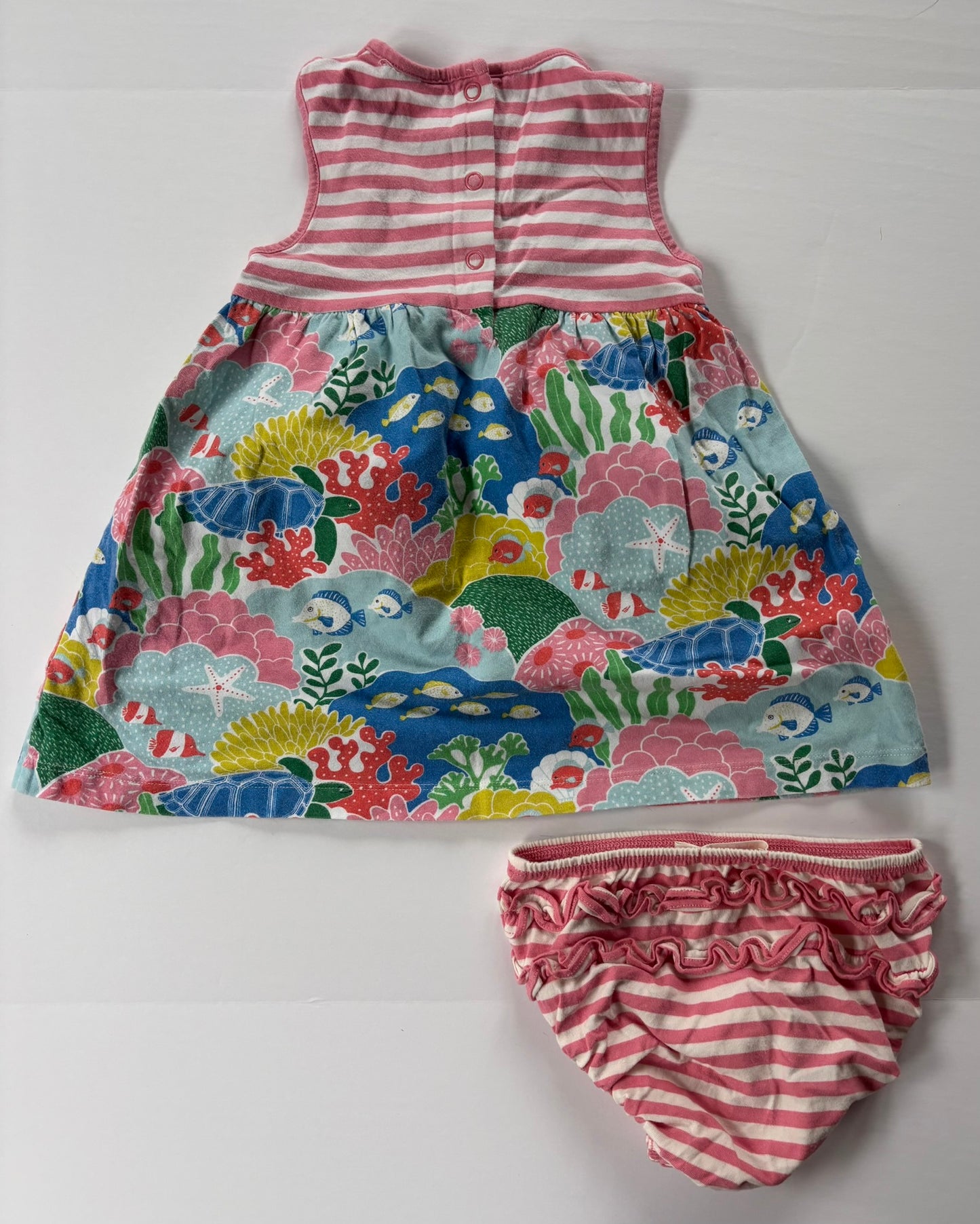 #84 Mini Boden Multi Coral Reef Sleeveless Twirl Dress Girls Size 18-24 months