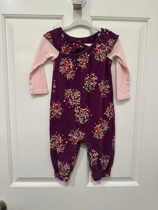 #85 REDUCED Tea Collection purple firework romper, infant girls 6-12m