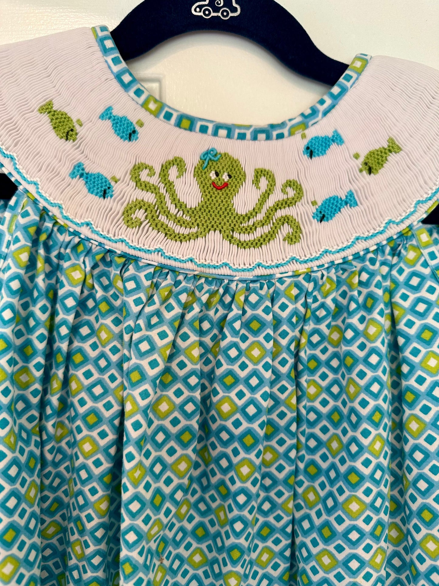#146 Anavini Hand Smocked Octopus Dress Girls 4T