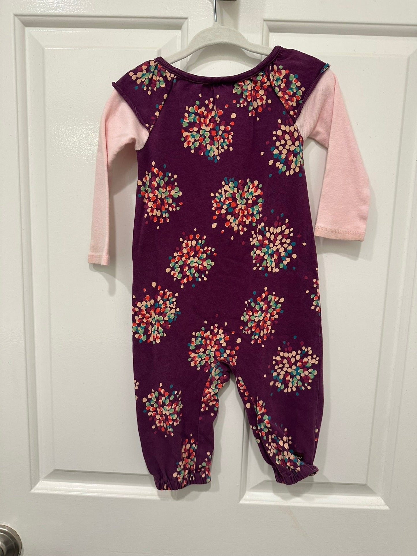 #85 REDUCED Tea Collection purple firework romper, infant girls 6-12m