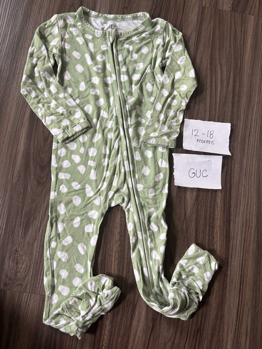 #138 - 12-18 Mo GUC Birdie Bean (Bamboo) Green with Dots convertible zippy