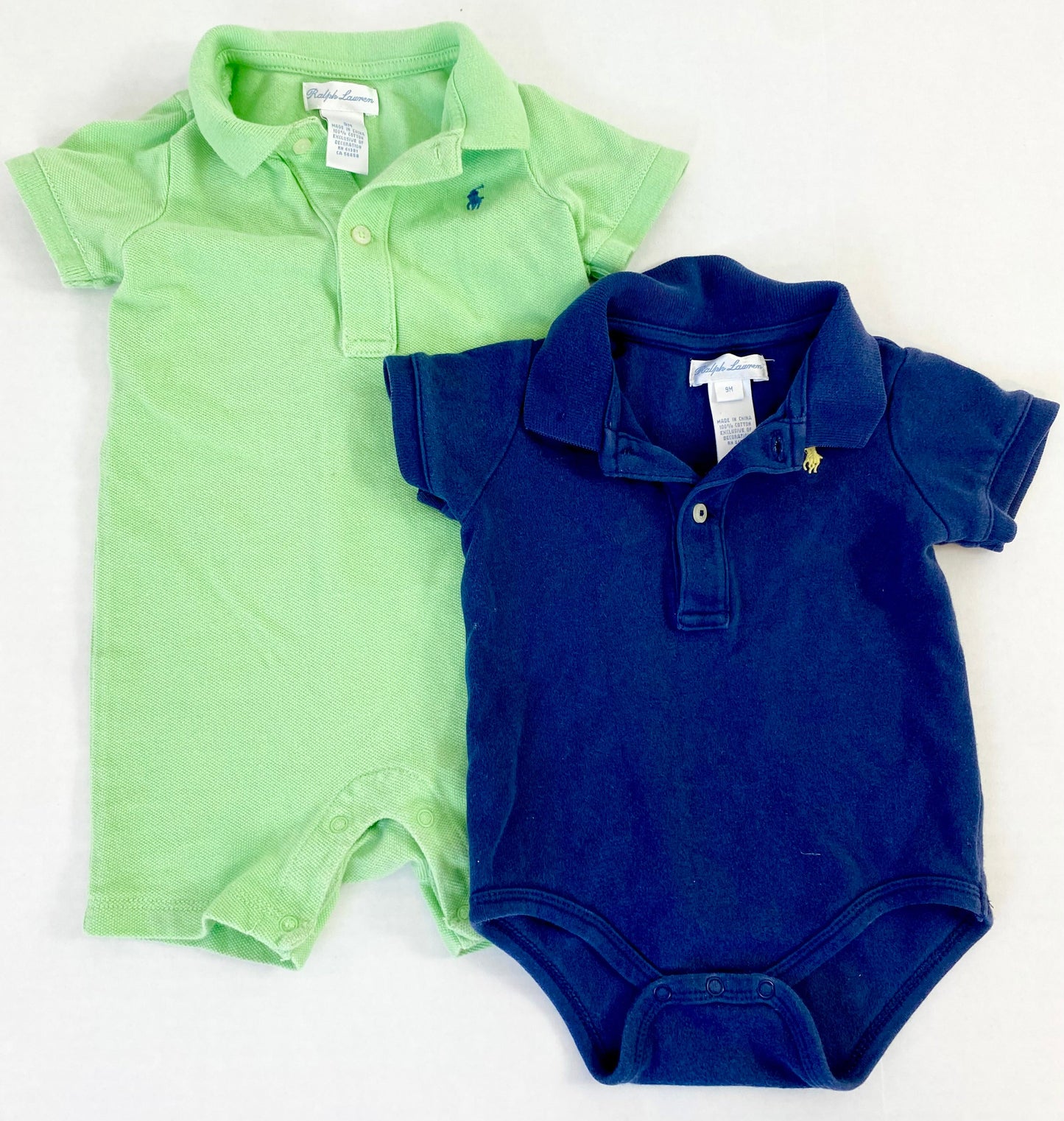 9 months Baby Ralph Lauren Polo Navy Bodysuit & Green Shorts Bodysuit