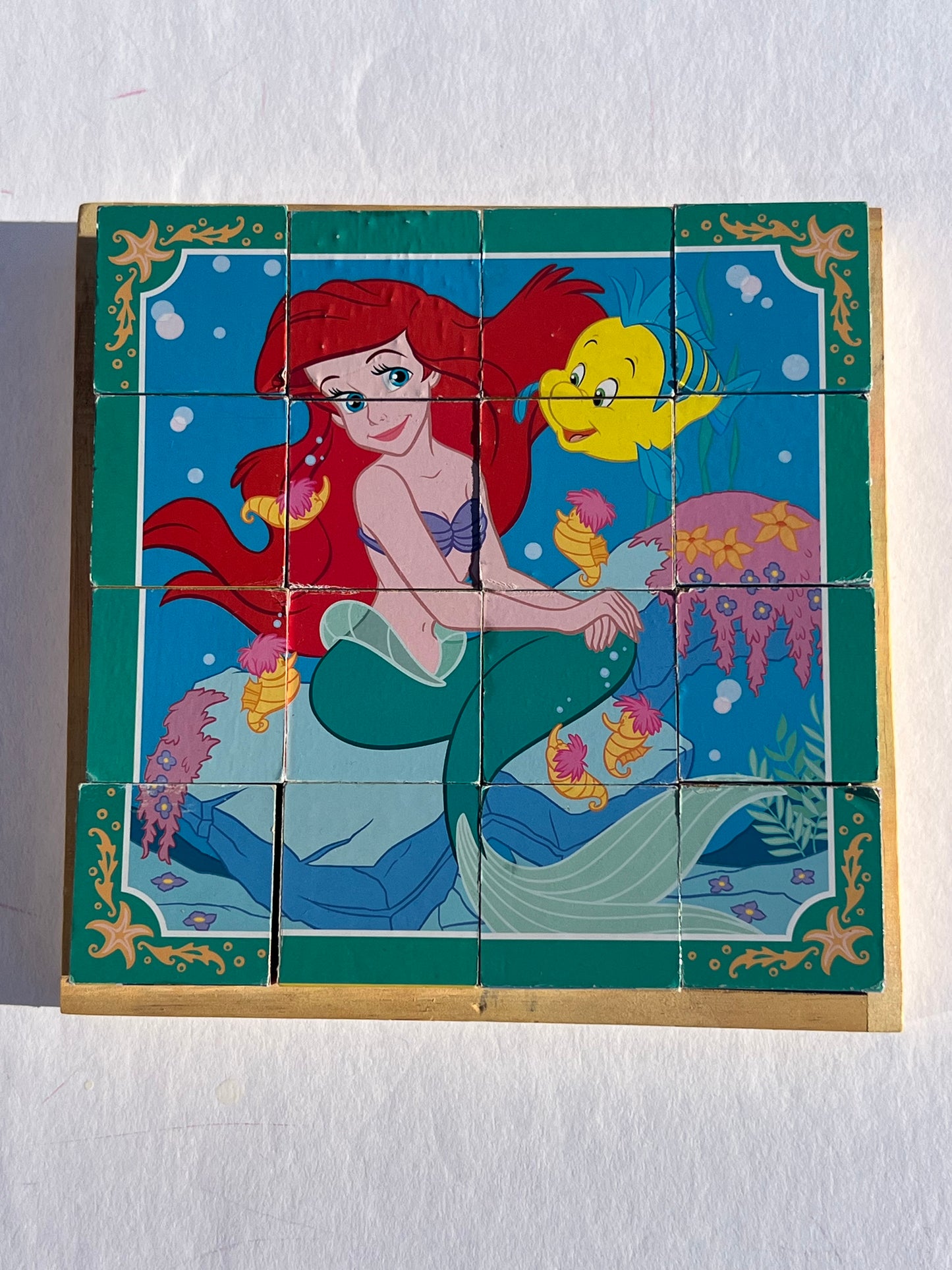 #156 Disney melissa and doug wooden cube puzzle 6 princess puzzles in one
