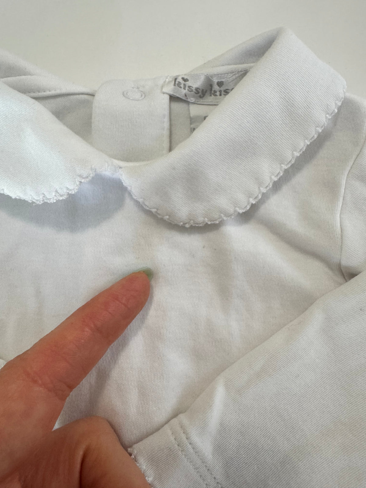 Seller #29 Kissy Kissy 6-9 Months Girls White Peter Pan Collar Onesie with Scallop Detail