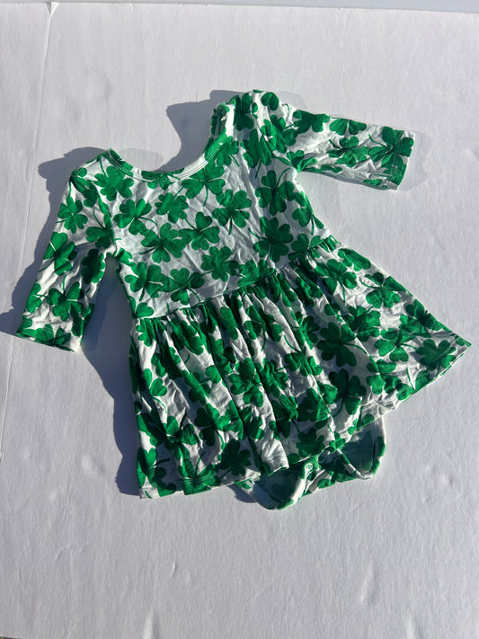 #180 Little Sleepies girls size 18-24 months shamrock long sleeve swirl dress