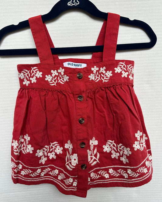 #146 Old Navy Red White Floral Embroidered Cropped Tank Girls 12-18M
