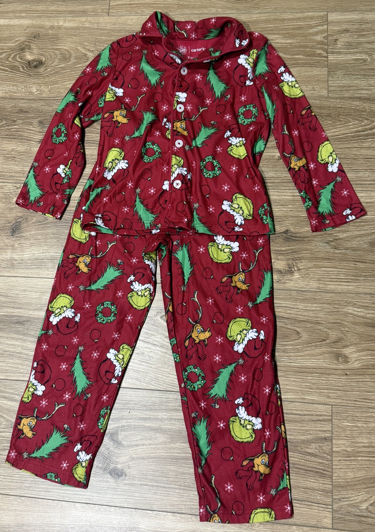 Seller #100 Boys Size 7 Carters/Grinch Flannel Pajamas Set
