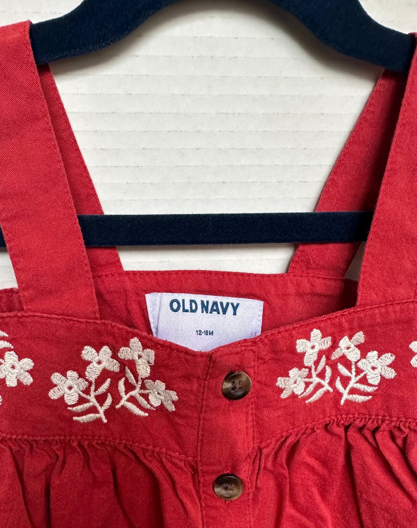 #146 Old Navy Red White Floral Embroidered Cropped Tank Girls 12-18M