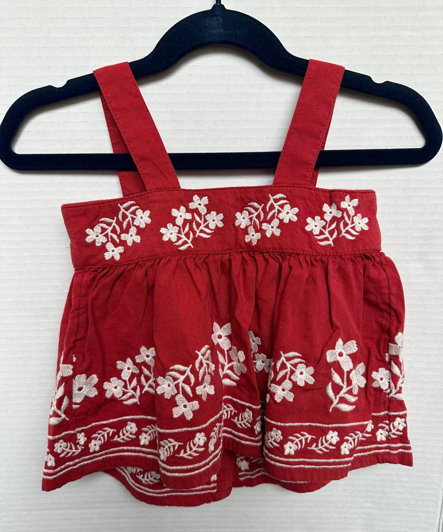 #146 Old Navy Red White Floral Embroidered Cropped Tank Girls 12-18M