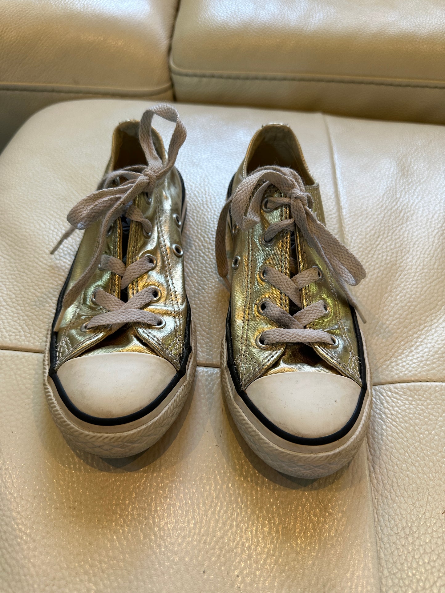 #43 Converse gold shoes size 13.5