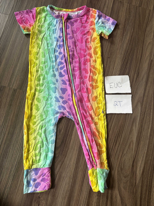 #138 - 2T Bums & Roses (Bamboo) EUC Neon Leopard SS Romper