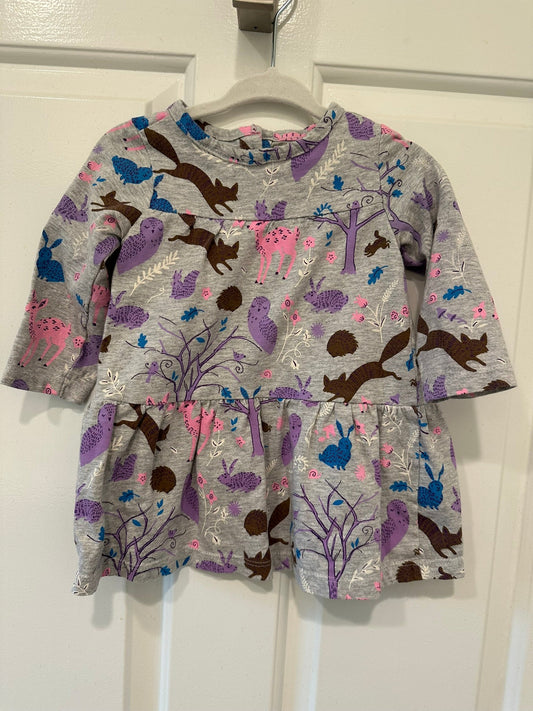 #85 Hatley Baby woodland animal dress, infant girls 6-9m