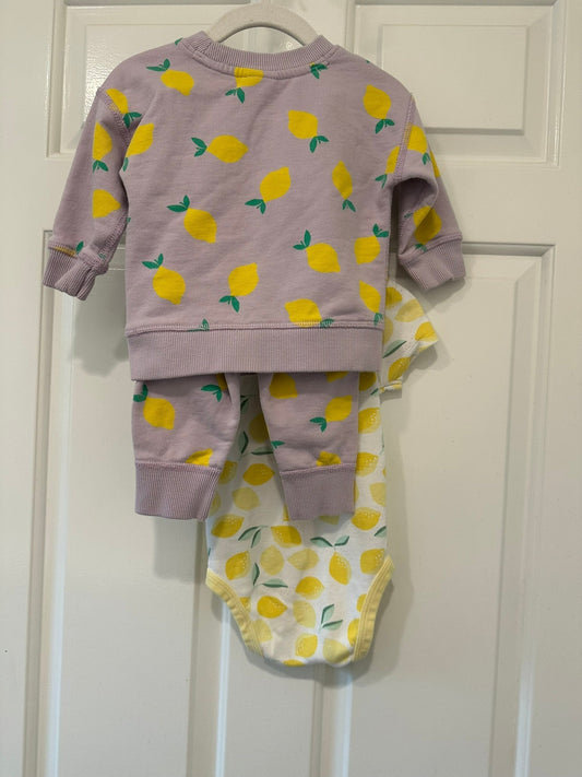 #85 REDUCED Hanna Andersson Lemon Sweatsuit set, Infant girls 6-12m