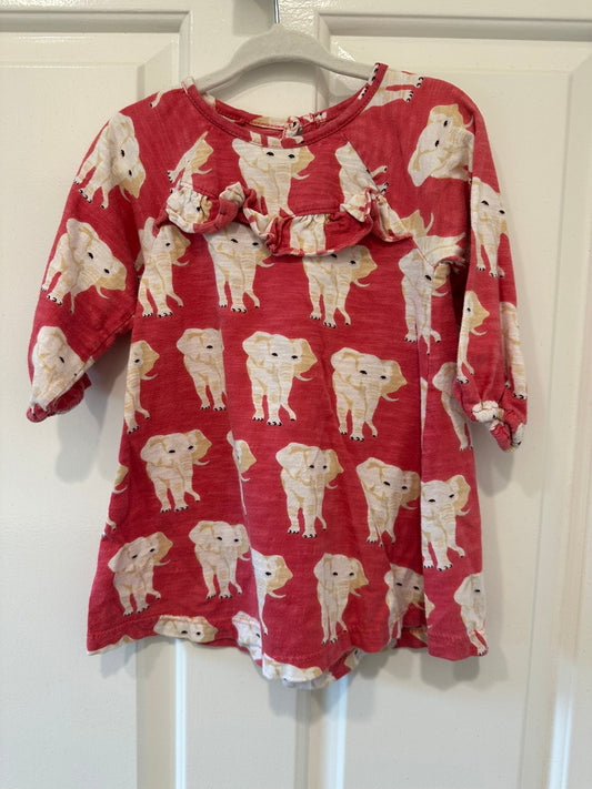 #85 Pink Chicken Elephant Dress, Infant girls 6-12m