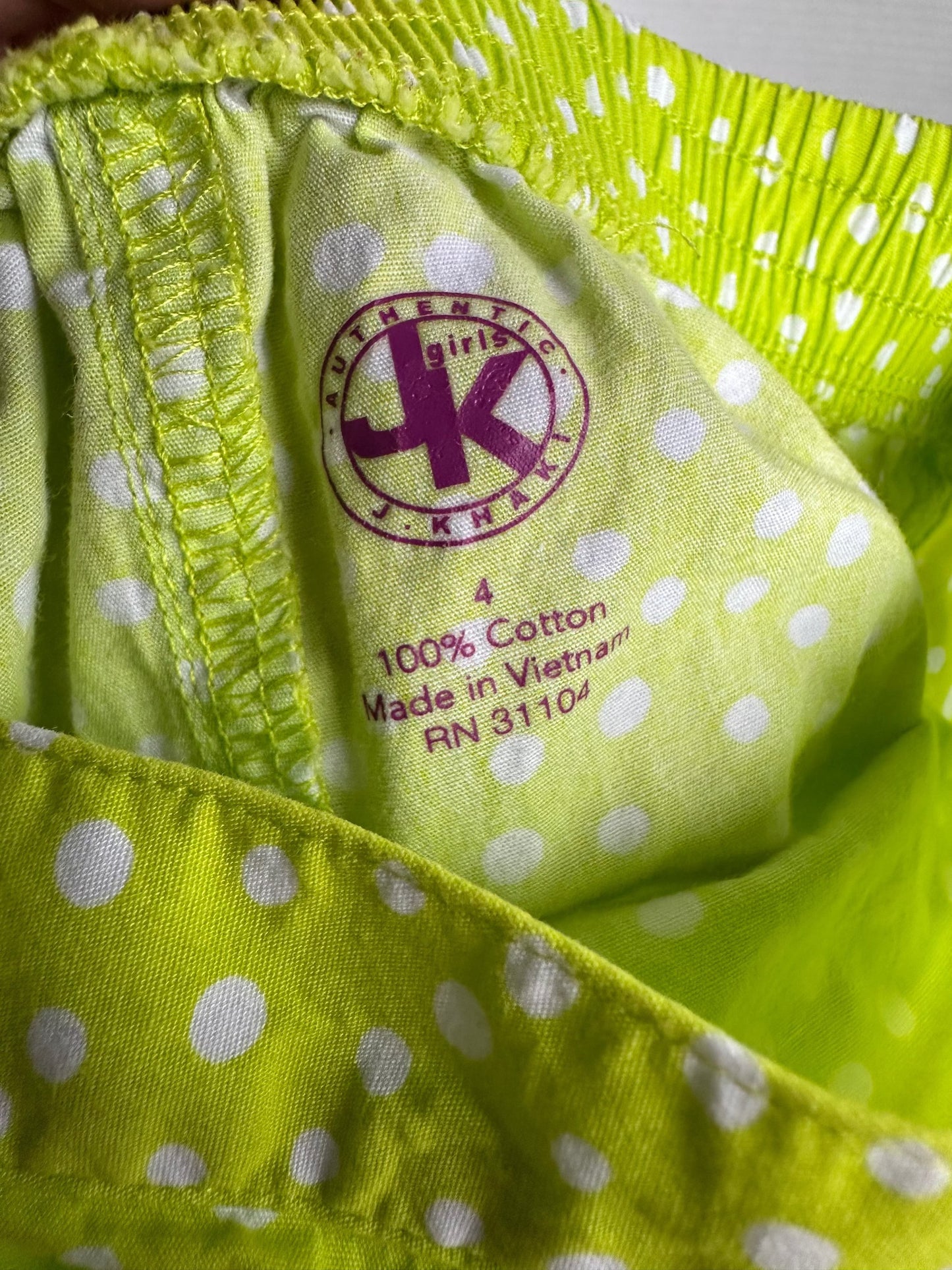 #146 J. Khaki Lime Green White Polka Dot Pants Girls 4T