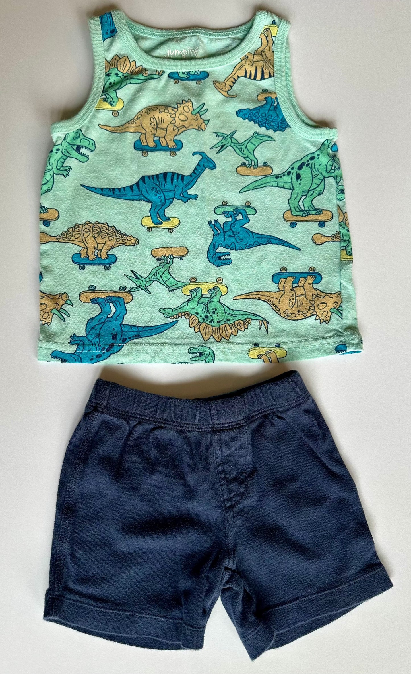 #146 Jumping Beans Cotton Dinosaur Tank Carter's Navy Shorts Set Boys 12M