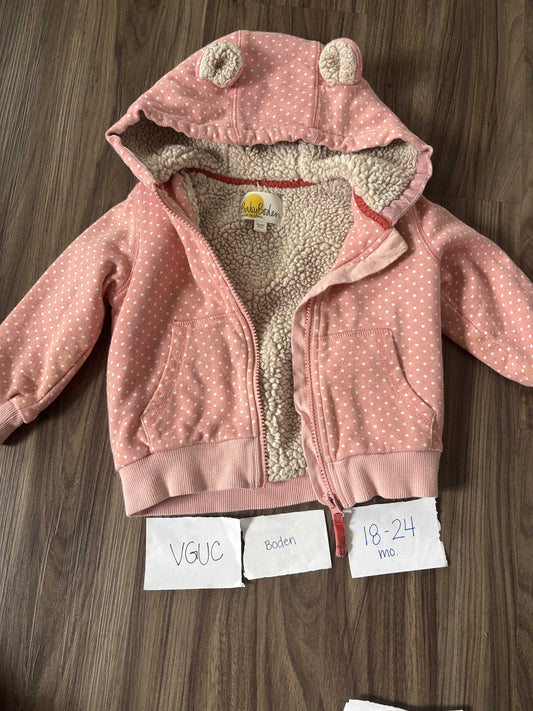 #138 - 18-24 Mo - VGUC Boden - Pink Dot Fuzzy Zip Up Sweater - PU 45236