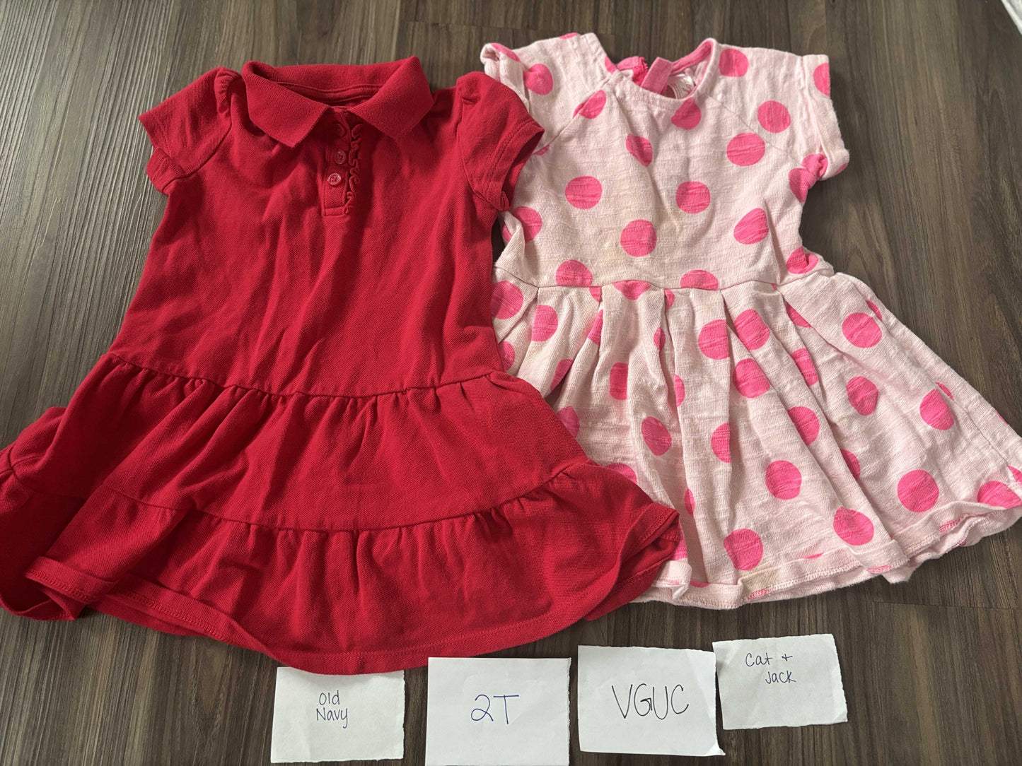 #138 - 2T - VGUC Old Navy + Cat & Jack - 2 Dresses (Red and Pink Dot) - PU 45236