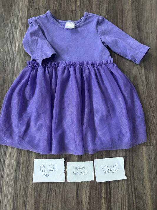 #138 - 18-24 Mo - VGUC Hanna Andersson - Purple LS Dress - PU 45236