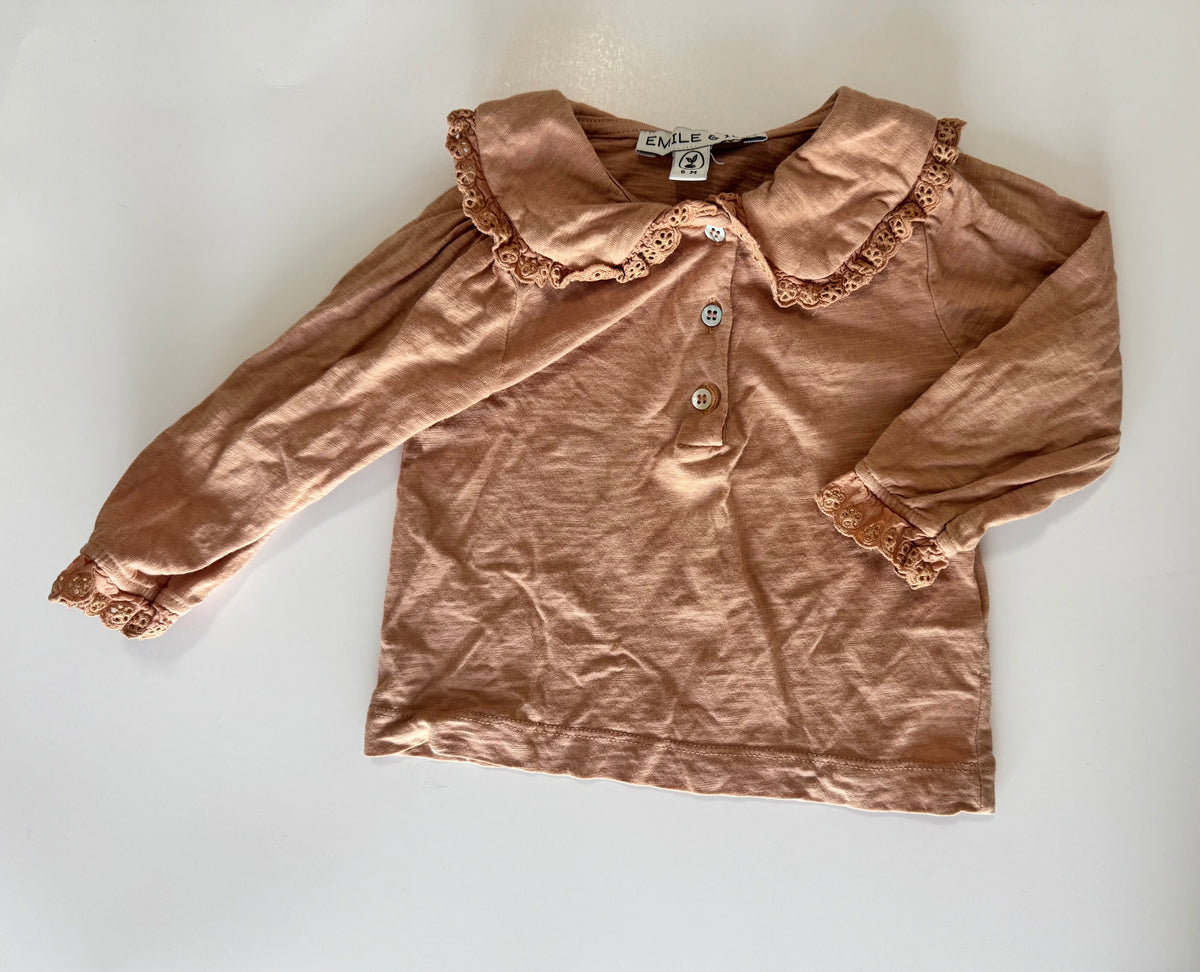 Seller #29 Emile et Ida 6 Months Girls Mauve Pink Collared Shiry with Scallop Detail