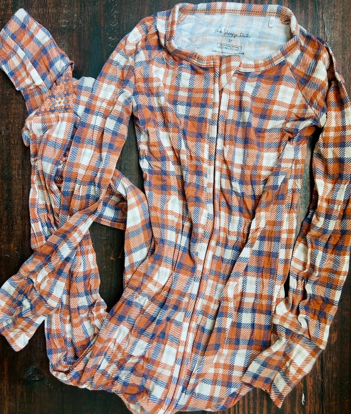 #15 The Sleepy Sloth 3t Plaid Bamboo Pajamas (Converts to footed pajamas)
