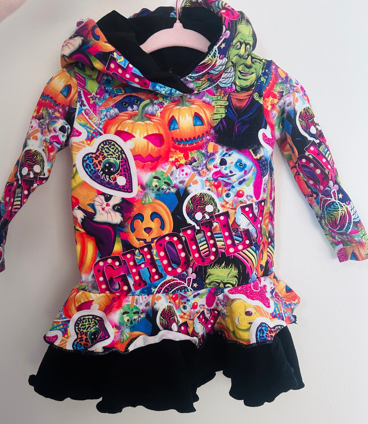 #15 12-18m Lisa Frank Inspired Halloween Hooded Dress