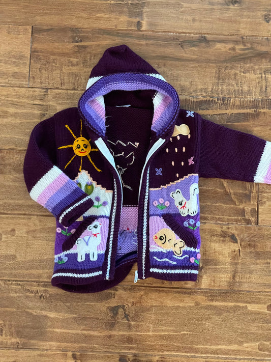 #199 Girls embroidered zipper sweater purple size 2 EUC